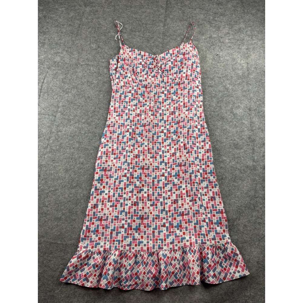 Esprit Women's 0 Slip Mini Dress Funky Geometric Sweetheart Ruffle Y2K VTG SEE